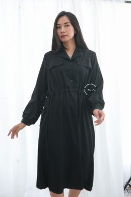 Zendaya Dress Baju Hamil Menyusui Katun Outfit Muslim Lengan Panjang Formal Casual Simpel - DRO 1029 HITAM